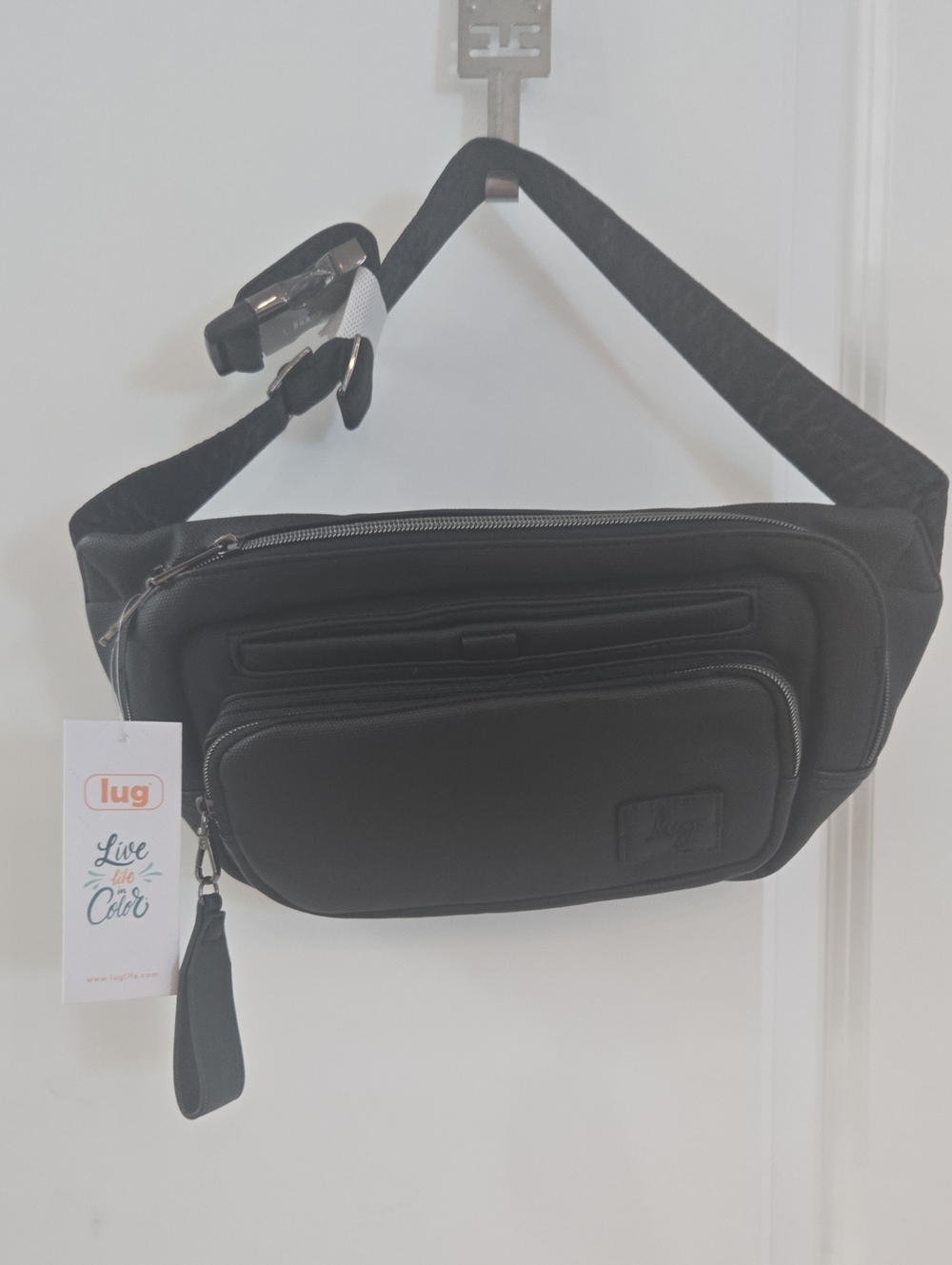 Lug Black Belt Bag with Front And Back Zip Pocket